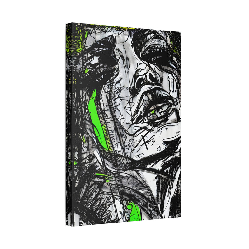 Abstract Face Art Print Neon Green - Stretched Canvas - Abstract Portrait Print - Abstract Face Wall Art - Sketch Art Print