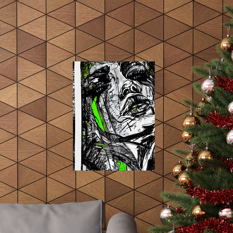 Neon Green Abstract Face Art Print - Abstract Portrait Print - Abstract Face Wall Art - Sketch Art Print - Matte Vertical Posters