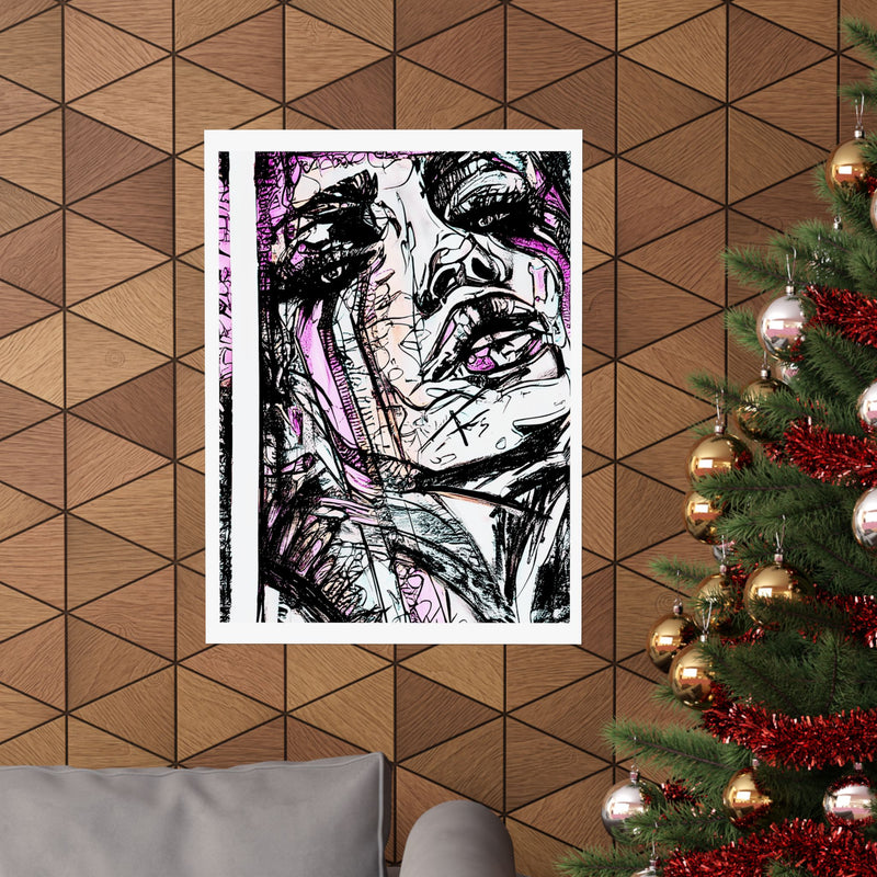 Pink Abstract Face Art Print - Abstract Portrait Print - Abstract Face Wall Art - Sketch Art Print - Matte Vertical Posters