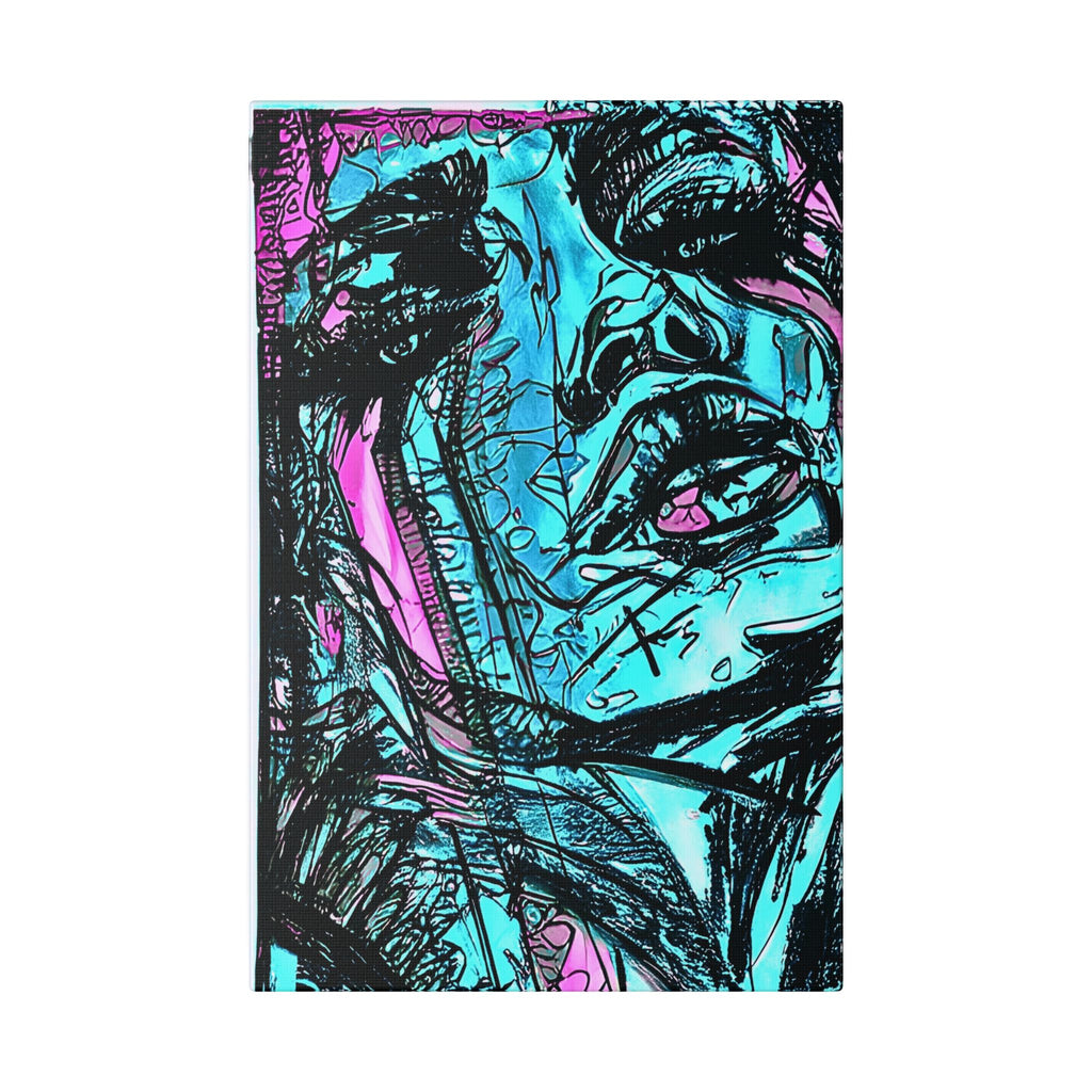 Abstract Face Art Print Neon Blue - Stretched Canvas - Abstract Portrait Print - Abstract Face Wall Art - Sketch Art Print