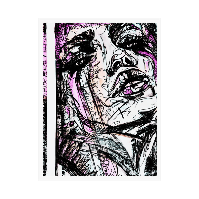 Pink Abstract Face Art Print - Abstract Portrait Print - Abstract Face Wall Art - Sketch Art Print - Matte Vertical Posters