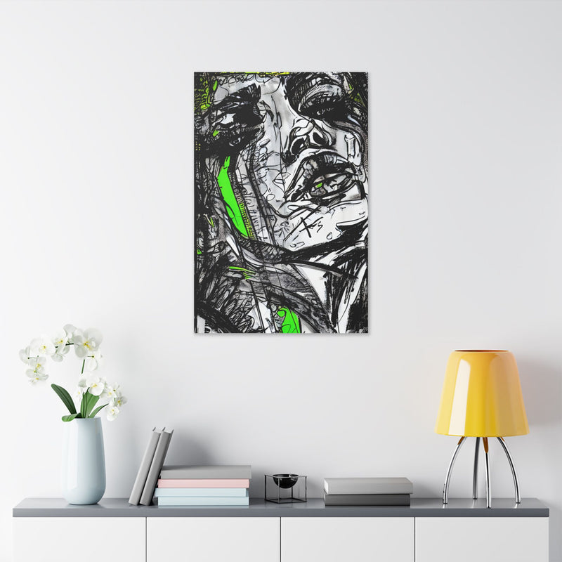 Abstract Face Art Print Neon Green - Stretched Canvas - Abstract Portrait Print - Abstract Face Wall Art - Sketch Art Print