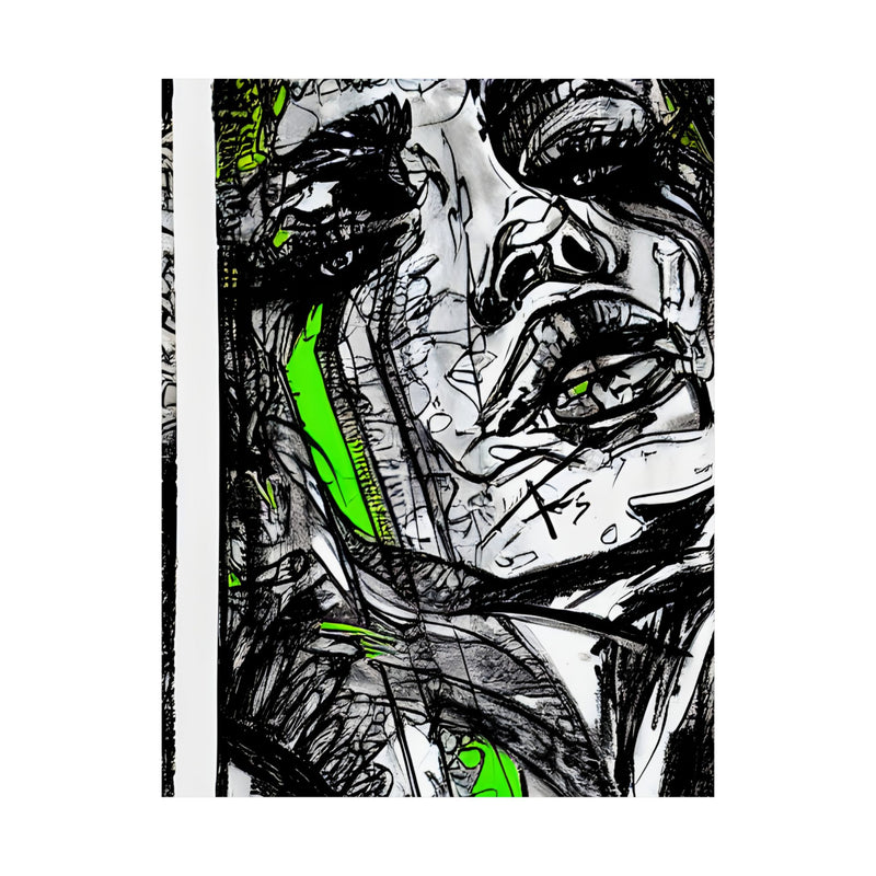 Neon Green Abstract Face Art Print - Abstract Portrait Print - Abstract Face Wall Art - Sketch Art Print - Matte Vertical Posters