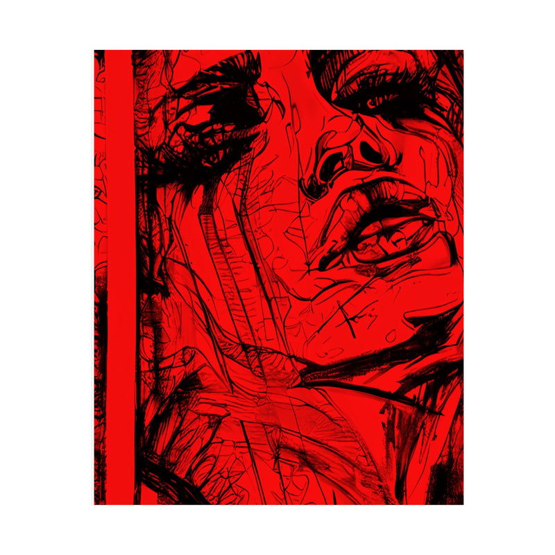 Red & White Abstract Face Art Print - Abstract Portrait Print - Abstract Face Wall Art - Sketch Art Print - Matte Vertical Posters