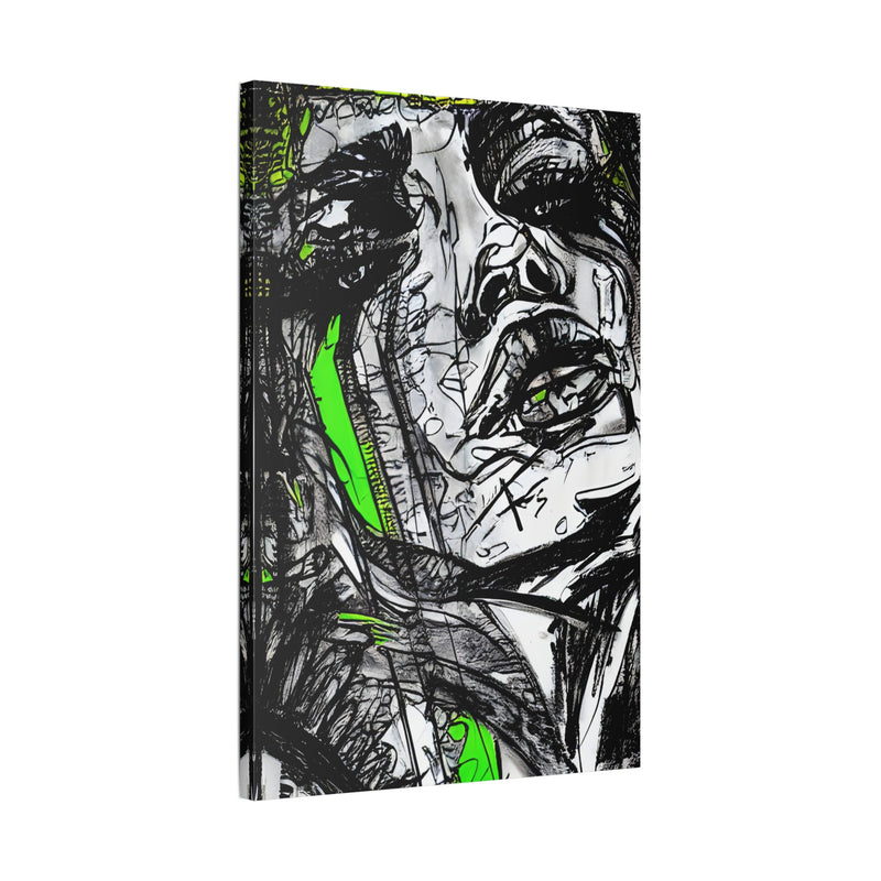 Abstract Face Art Print Neon Green - Stretched Canvas - Abstract Portrait Print - Abstract Face Wall Art - Sketch Art Print