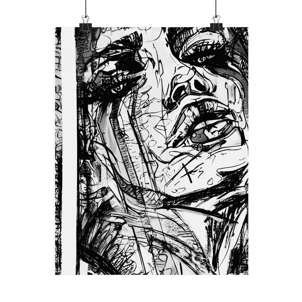 Black & White Abstract Face Art Print - Abstract Portrait Print - Abstract Face Wall Art - Sketch Art Print - Matte Vertical Posters