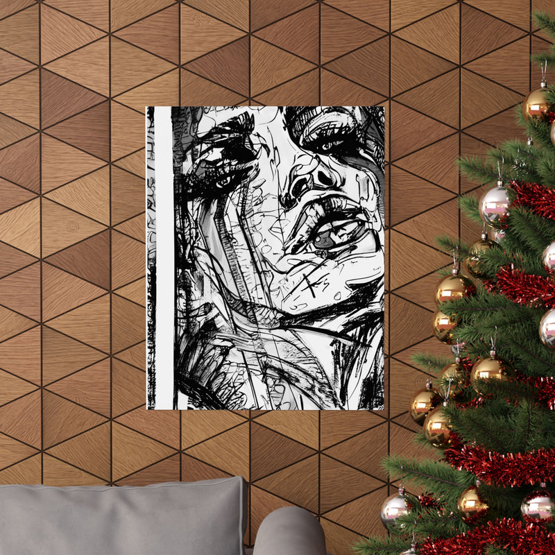 Black & White Abstract Face Art Print - Abstract Portrait Print - Abstract Face Wall Art - Sketch Art Print - Matte Vertical Posters