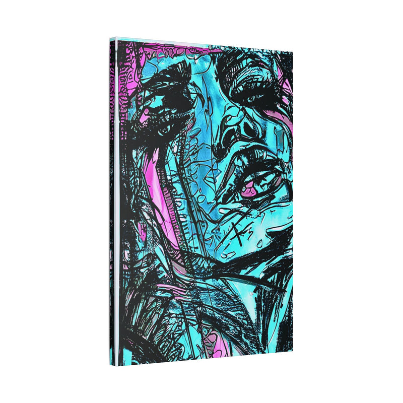 Abstract Face Art Print Neon Blue - Stretched Canvas - Abstract Portrait Print - Abstract Face Wall Art - Sketch Art Print