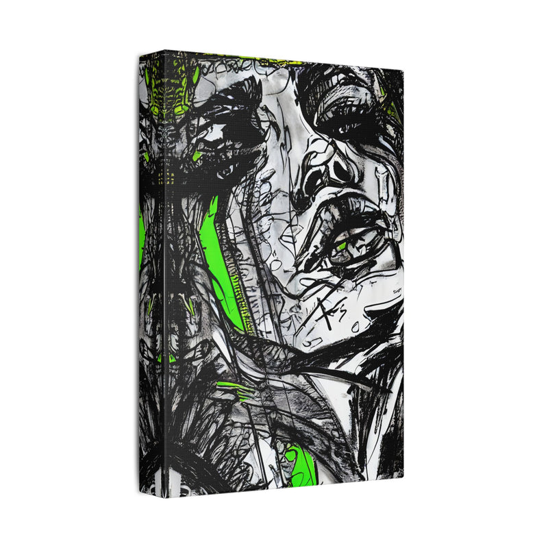 Abstract Face Art Print Neon Green - Stretched Canvas - Abstract Portrait Print - Abstract Face Wall Art - Sketch Art Print