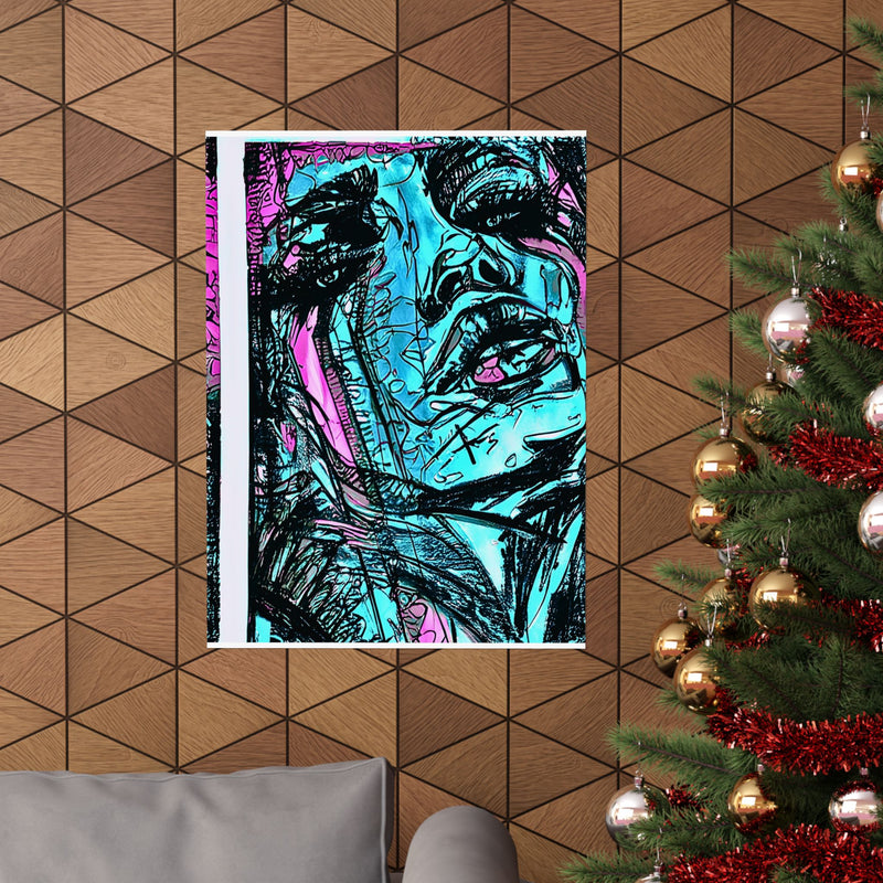 Blue Abstract Face Art Print - Abstract Portrait Print - Abstract Face Wall Art - Sketch Art Print - Matte Vertical Posters