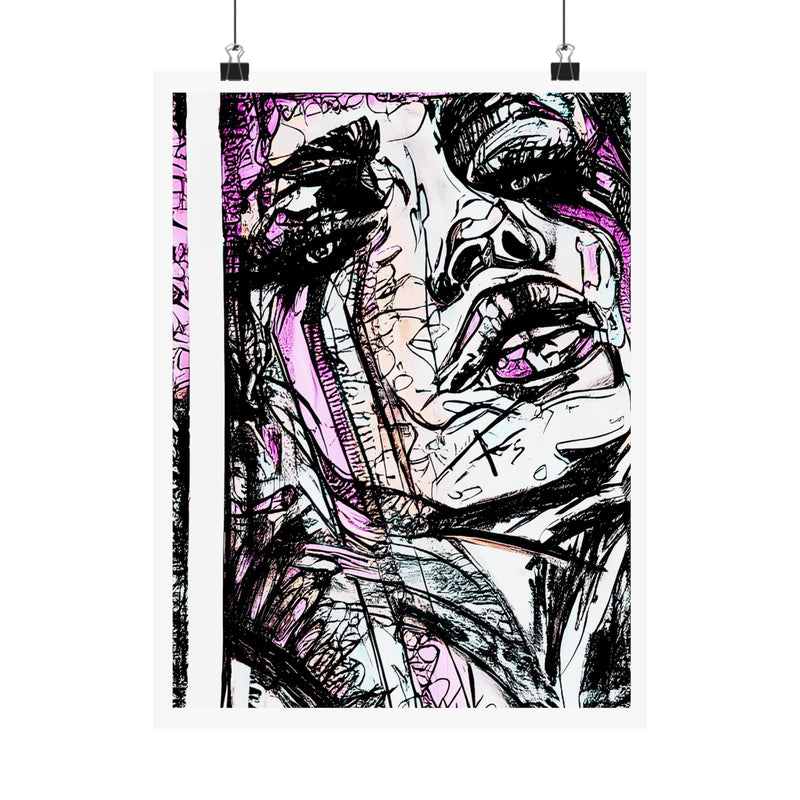 Pink Abstract Face Art Print - Abstract Portrait Print - Abstract Face Wall Art - Sketch Art Print - Matte Vertical Posters