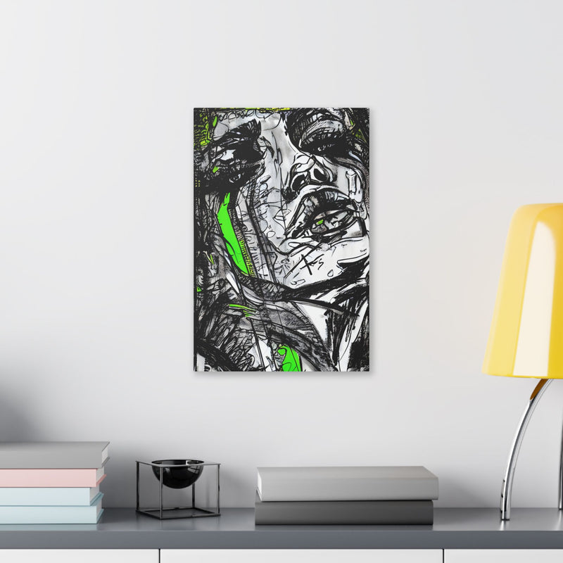 Abstract Face Art Print Neon Green - Stretched Canvas - Abstract Portrait Print - Abstract Face Wall Art - Sketch Art Print