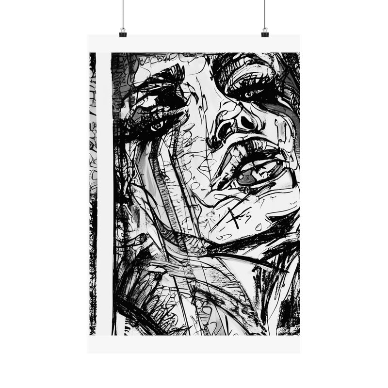 Black & White Abstract Face Art Print - Abstract Portrait Print - Abstract Face Wall Art - Sketch Art Print - Matte Vertical Posters