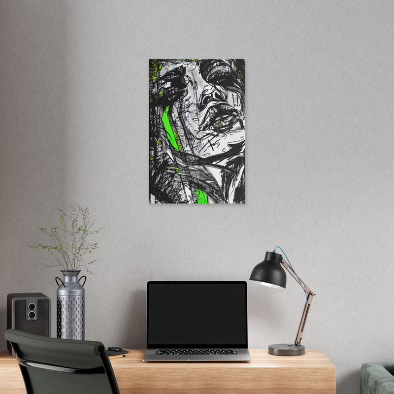 Abstract Face Art Print Neon Green - Stretched Canvas - Abstract Portrait Print - Abstract Face Wall Art - Sketch Art Print