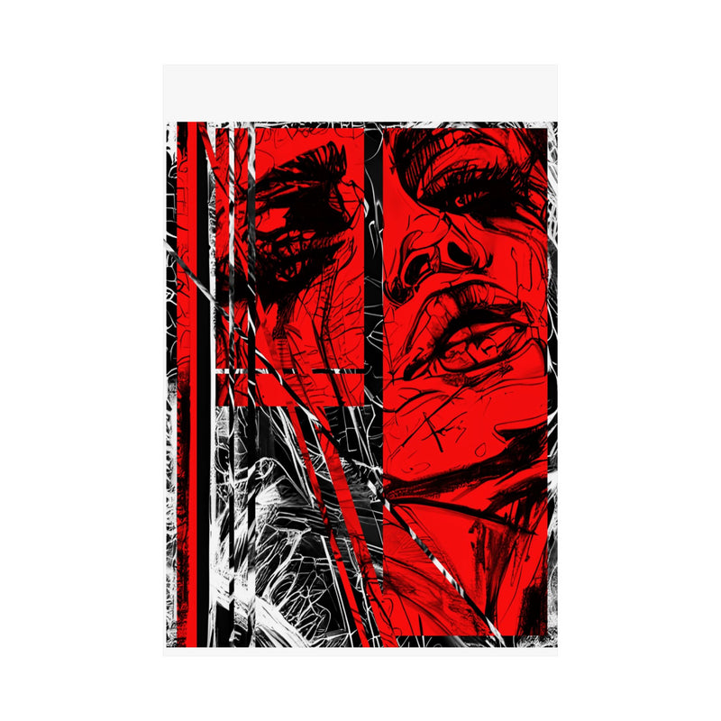 Red Abstract Face Art Print - Modern Abstract Portrait Print - Abstract Face Wall Art - Neon Face Art Print - Matte Vertical Posters