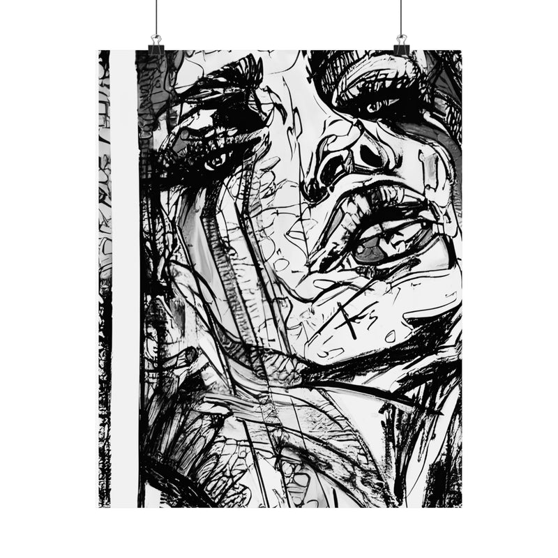 Black & White Abstract Face Art Print - Abstract Portrait Print - Abstract Face Wall Art - Sketch Art Print - Matte Vertical Posters