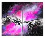 Galaxy Hands of God and Adam Original Painting
