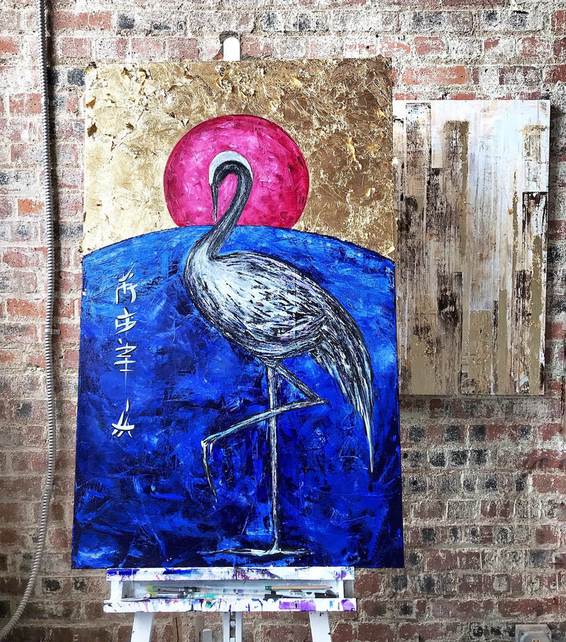 Original Japanese Crane Painting 48"x30"