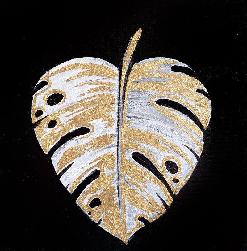 Gold Monstera Leaf Painting 8x8"